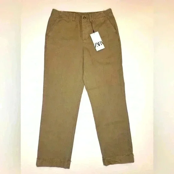 Zara Womens Low Rise Khaki Chino Pants Size - 2 - Picture 2 of 8